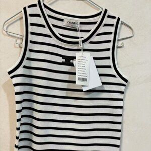 Authentic CELINE Striped Knit Tank Top - Black & White，Size S (100 - 120 pounds)